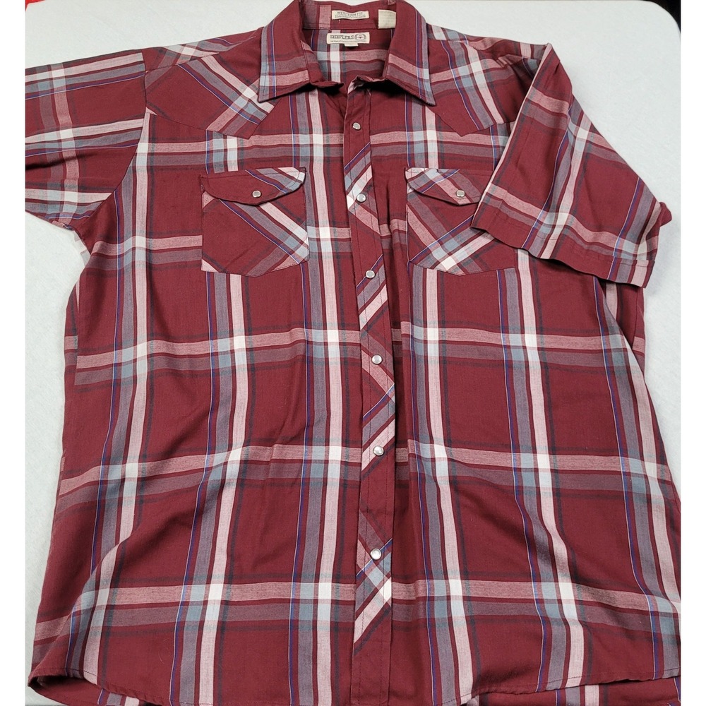 Sheplers Short-Sleeve Pearl Snap Red Plaid Western Fit Shirt Men's Size XL